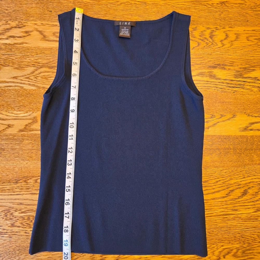Link Womens M Navy Blue Knit Scoop Neck Tank Top Shell Career Layer Minimalist - Picture 6 of 8